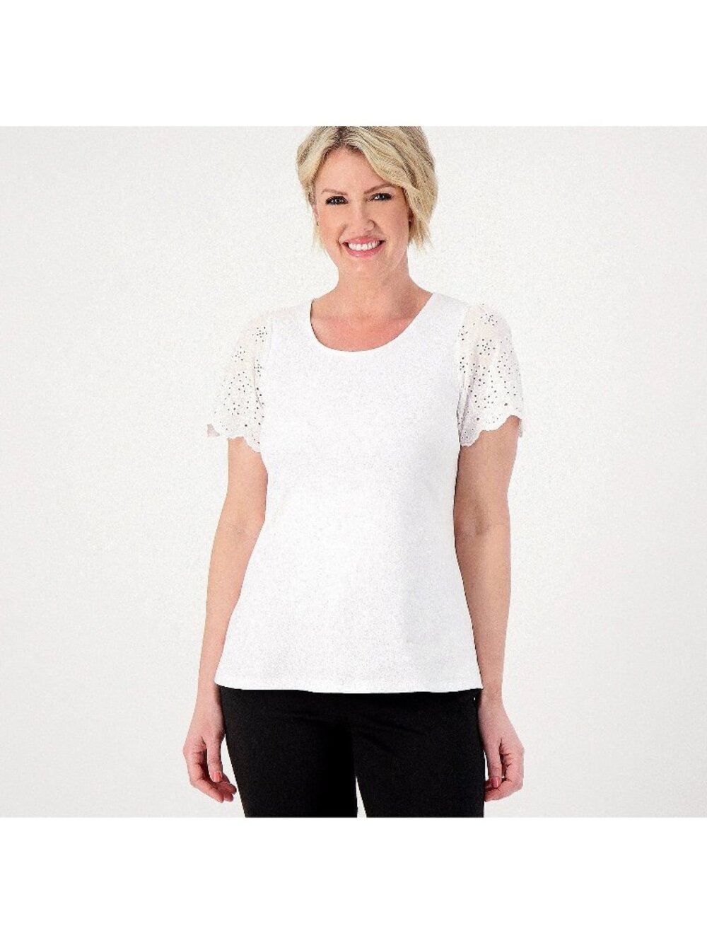 Isaac Mizrahi Live! Knit Swing Top XL Eyelet Sleeves Bright White Minimalist NEW